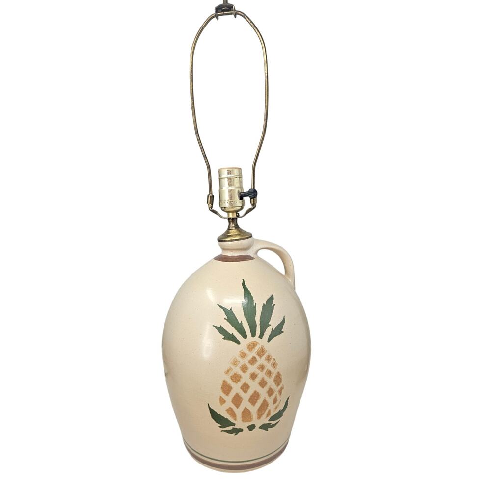 Vintage 70s LL Bean Pottery Jug Table Lamp Pineapple Cape Code Traditional
